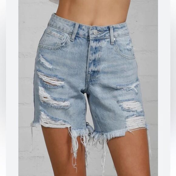 Insane Gene High Rise Front Heavy Light Wash Destroyed Shorts Size Medium - Picture 3 of 15